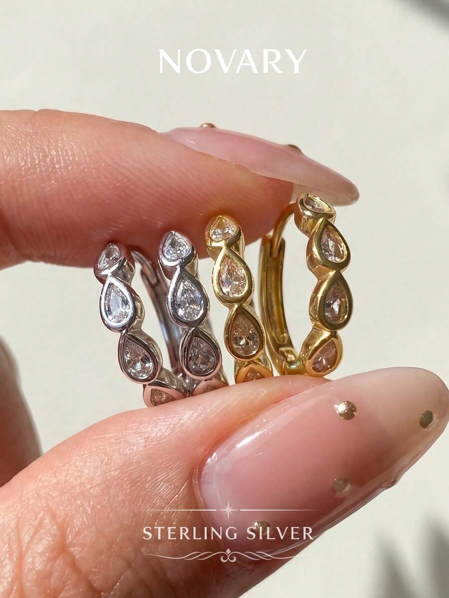 一对优雅水滴耳环，925纯银，优美水滴设计，精致日常风格，柔和优雅，适合任何场合 - 水滴耳環 - 查看 1