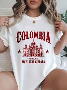 Fashionable Printed Casual T-Shirt For Women From The District Of May I, Loyal Citizen, Colombia, Suitable For All Seasons

-White - 白色 - 查看 7