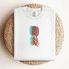 Vintage Loose Fit Women's T-Shirt With Letter Print, Casual Daily Wear, Pineapple T-Shirt, Lifestyle Swinger Vaporwave Oversize T-Shirt, 100% Pure Cotton - 白色 - 查看 4