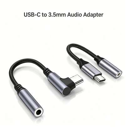 1 pieza Cable convertidor de tela negra, adaptador de conector de auriculares de 3.5 mm a USB-C, compatible con iPhone 17/16 Pro Max/16 Pro/16 Plus/16/15, S26/S25/S24/S23/S22/S21, Series, cable auxiliar de audio Plug and Play