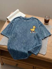 Áo thun ngắn tay in hình vịt cỡ lớn phong cách Y2K Streetwear, cổ tròn, dáng regular fit, chất liệu vải dệt kim đã qua xử lý, có độ co giãn nhẹ. - Màu xanh lam - Xem 9
