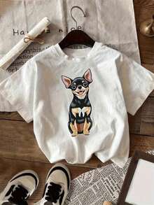 Unisex Soft And Stretchy T-Shirt With Cute Chihuahua Print - Lightweight And Casual For Summer, Loose Crew Neck For Men And Women, Adorable Puppy T-Shirt Gift - 黑色 - 查看 6