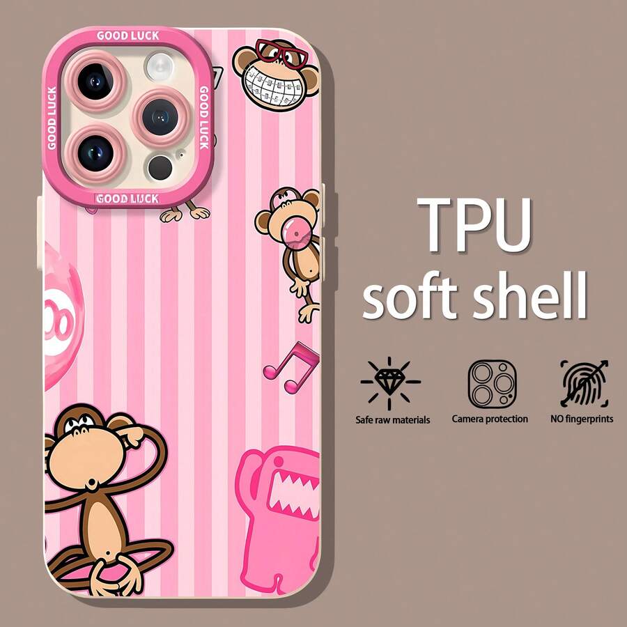 Monos de la Pantera Rosa con temática de rayas rosas.funda de teléfono Fundas compatibles con ,Apple,VIVO,OPPO,,, y Honor.Fabricadas en silicona TPU,ofrecen protección contra golpes y caídas. - Blanco - Ver 1