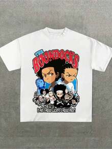 Camiseta con Estampado de Personajes de Dibujos Animados de The Boondocks - Blanca - Estilo Casual Simple - 100% Algodón Puro - Suave y Cómoda, Cuello Redondo, Manga Corta, Top de Moda Urbana para Todas las Temporadas, Ropa Casual de Calle| Camiseta de Cuello Redondo Y2k Camiseta Camisa De - Blanco - Ver 9