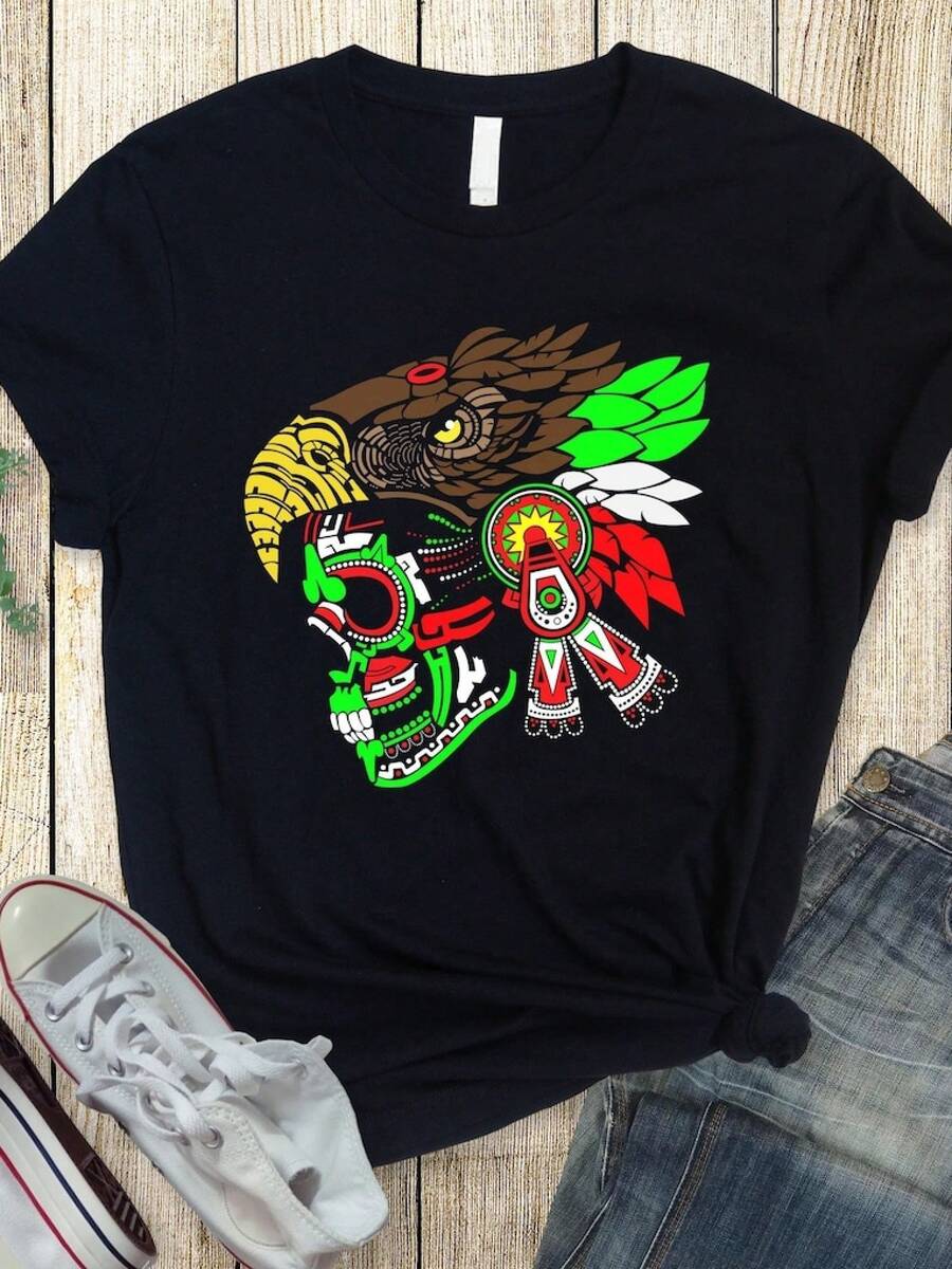 Cráneo de Guerrero Águila Azteca - Camiseta Unisex Bella Canvas - Negro - Ver 1