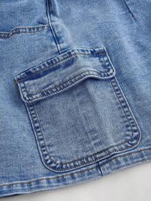 Minifalda casual cargo de mezclilla lavada para mujer - Azul lavado medio - Ver 4