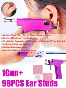 1 Set 98pcs Reusable Ear, Body, Nose, Navel, Lip, Tongue Piercing Gun Machine Supplies Toolkit, Includes Earrings, Professional Sterile Piercing Tools - Multicolor - View 15