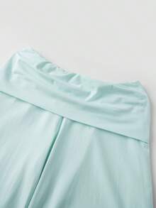 Women's Capri Pants Fold Over Waistband Low Rise Solid Color Wide Leg Cropped Lounge Trousers - Celeste - Ver 7