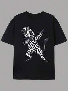 Camiseta casual manga corta hombre estampado gráfico cebra bailando transpirable verano corte regular cuello redondo lavable a máquina atuendo casual - Negro - Ver 2