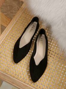 Zapatos planos de estilo slip-on de nueva moda para primavera/otoño, de color negro y ajuste ancho, tallas grandes de la UE 36-43, cómodos para uso casual diario, sencillos y ligeros, adecuados para pies anchos, con puntera puntiaguda, regalo del Día de la Madre - Negro - Ver 6
