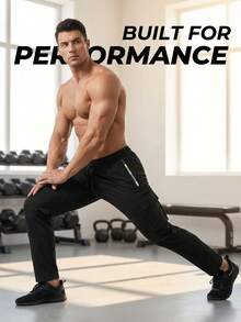 Cargo Sweatpants, Drawstring Elastic Waist Straight Leg Casual Pants With Side Zipper Pockets & Cargo Pockets, Suitable For Daily Wear, Gym, Outdoor, Multi-Scenario Sports - Black - View 5
