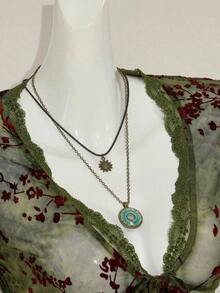 ICON Cárdigan transparente con mangas acampanadas y bajo asimétrico con estampado vintage para mujeres - Verde - Ver 8