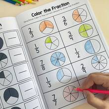 32 páginas Libro de ejercicios de fracciones matemáticas, libro de ejercicios para niños, materiales de aprendizaje de matemáticas, adecuado para el aprendizaje en el hogar y en el aula, ayuda de aprendizaje - Multicolor - Ver 2
