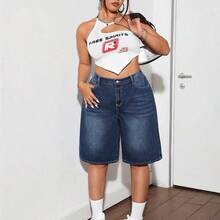 Plus-Size Women's Blue Summer Casual Vacation Cropped Jeans, Suitable For Everyday Casual Vacations. - Multicolor - Ver 7