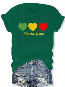 Plus Size - Plus Size - Loose-Fitting Short-Sleeved T-Shirt With Lettering And Hearts, Perfect For Casual Wear In Spring And Summer, Available In Plus Sizes For Women. - 綠色 - 查看 6