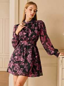Revavyn Revavyn Vestido de manga farol con estampado completo, outfit de vacaciones para mujer - Multicolor 2 - Ver 4