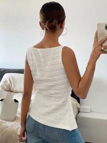 Blusa elegante sin mangas de cuello cuadrado para mujeres - Albaricoque - Ver 2