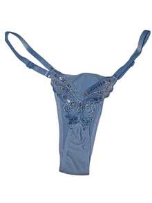 Butterfly Panties Kit 2 Microfiber Thong Lingerie Sexy Sensual Adjustable G-String - Negro y azul claro - Ver 3