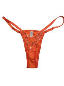 Butterfly Panties Kit 2 Microfiber Thong Lingerie Sexy Sensual Adjustable G-String - Amarillo neón y naranja neón - Ver 3