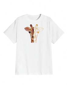 Una camiseta de manga corta para mujer con estilo retro americano, de corte holgado y con diseño estampado (los pantalones son solo para sugerencias de estilo). Esta pieza sencilla y elegante presenta un patrón de letras impresas con temática tropical, lo que la convierte en un elemento imprescindible para crear un look relajado de vacaciones, perfecto para ocasiones como el Día del Trabajo y el Día de la Independencia de México. - Blanco - Ver 2