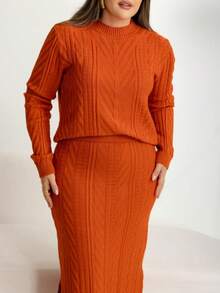 Women's Modal Knit Set – Midi Skirt + Long-Sleeved Blouse, Casual, Elegant And Warm Winter Set - 藏蓝色 - 查看 7