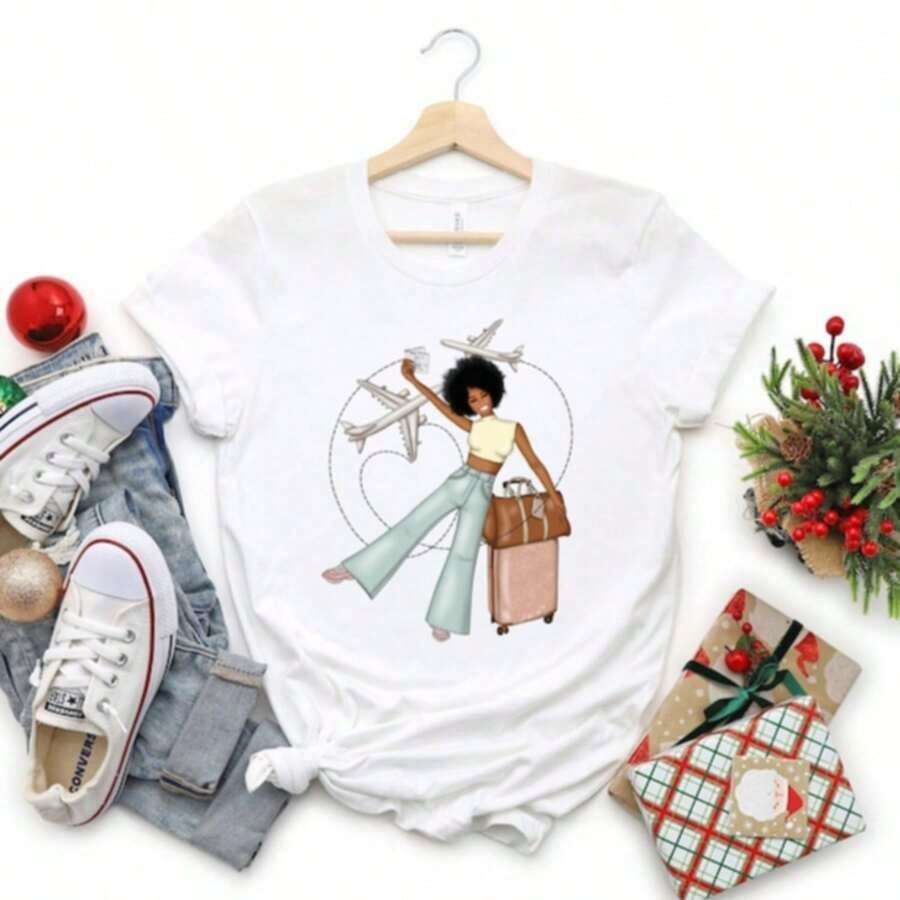 Camiseta de Viajera, Viaje de Vacaciones, Aventura de Viaje, Mejores Amigas, Modo Vacay, Regalo para Viajeras, Hermanas Divas, Novias, Mujeres Viajeras - Estilo Urbano Vintage, Camiseta Unisex de Algodón Suelto de Manga Corta con Cuello Redondo, blusas para mujer, playeras de mujer, blusas casuales para dama. - Blanco - Ver 1