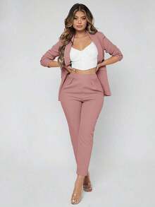 Traje de blazer con cuello de chal y pantalones para otoño/invierno - Rosa vieja - Ver 4