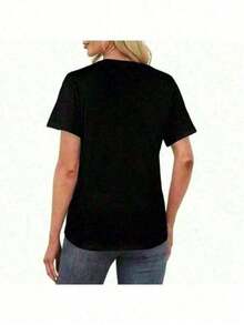 PremiumCHICLY19 Camiseta con estampado gráfico de mamá de softbol y béisbol, 100% algodón, estilo coqueta, para mujer, de manga corta, cuello redondo, informal, con estampado deportivo desgastado, perfecta para el día del partido, entrenamientos, salidas familiares y uso diario, regalo ideal para mamás deportistas, amantes del softbol y entusiastas del béisbol, estética preppy, tela cómoda y transpirable, color negro, disponible en tallas grandes, camiseta de béisbol para mujer, ropa de verano para mujer. Nueva llegada - Negro - Ver 3