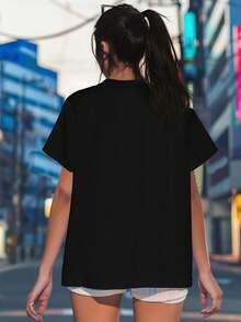 Camiseta de Mujer con Estampado de Nueva York 32, Manga Corta, Cuello Redondo Negro, Estilo Casual, Edición Regular, Tela Suave y Lisa, Adecuada para Todas las Temporadas, Ideal para Uso Diario y como Regalo para Amigos.Camiseta Y2k - Negro - Ver 2