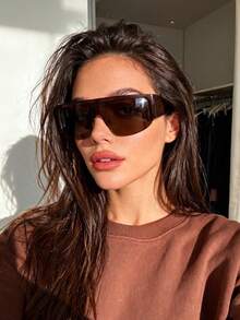 1pc New Arrival European And American Fashion Half-Frame Wide-Leg Women's Fashion Glasses, Street Style - Tea Frame Tea Leaves - View 1