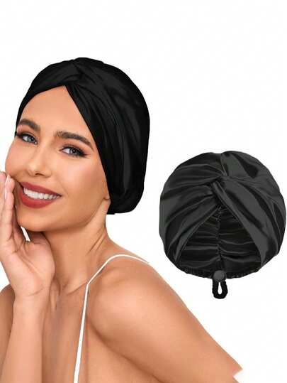 1pc Silk Hair Turban, Anti-Static Hair Care, Extends Blow Drying And Styling Effects, Comes With Matching Hair Tie