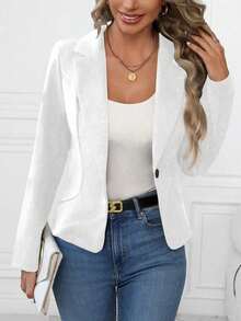 Clasi Blazer casual de unicolor, otoño - Blanco - Ver 4