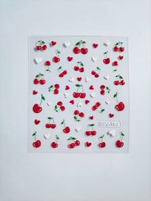 2 piezas Pegatinas de arte de uñas con forma de corazón de cereza, con diseños de cereza, corazón y lazo, minimalistas y frescos, adecuados para reuniones diarias y manicura DIY, libera tu imaginación para crear un adorable arte de uñas de cereza - Multicolor - Ver 13