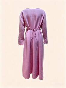 Women's Casual Elegant Solid Color Muslim Robe, Slim Fit Long Dress Suitable For All Seasons And Vacation - Deep Pink - View 3