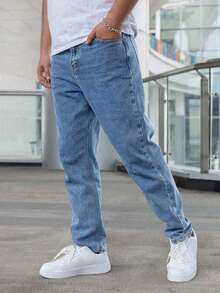 Jeans de mezclilla azul oscuro con estilo Ins personalizado para niños adolescentes - Azul - Ver 4