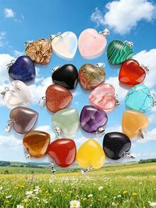 10/30 Peças Pingentes de Cristal Natural, 20mm, Pingente em Forma de Coração de Pedra Mista, Decoração de Quartzo Esculpido em Pedra Preciosa, Estilo Boêmio, Para Fabricação de Joias, Acessórios de Colar e Pulseira DIY, Presentes de Feriado, Design Versátil de Outono - Pingente em forma de coração - Visão 1