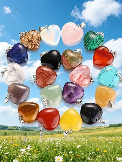 10/30 mặt dây chuyền pha lê tự nhiên, 20mm, mặt dây chuyền hình trái tim bằng đá hỗn hợp, đá quý bỏ túi chạm khắc thạch anh, phong cách Bohemian, dùng để làm trang sức, phụ kiện vòng cổ và vòng tay DIY, quà tặng ngày lễ, thiết kế đa năng mùa thu.
