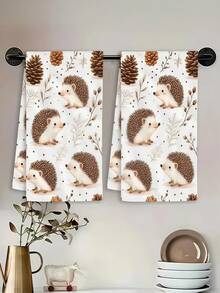 Bộ 1/2/4 khăn lau bếp hình nhím và quả thông - Chất liệu polyester mềm mại, thấm hút tốt, hoàn hảo cho việc nấu nướng, trang trí nhà bếp kiểu nông trại và phòng tắm trong dịp lễ, khăn lau bát đĩa cho nhà bếp. - Màu Khaki - Xem 6