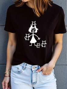 Under The RadarNueva Camiseta Casual de Cuello Redondo para Mujer con Estampado Versátil, Camiseta de Manga Corta para Mujer con Estampado de Anime y Manga Kawaii - Blusa Casual de Cuello Redondo, Lavable a Máquina, Top Cómodo para Todas las Temporadas, Ideal para Convenios y Atuendos Casuales, Estilo Casual y Minimalista, Adecuada para Primavera y Verano. Camiseta unisex de algodón holgada de manga corta y cuello redondo estilo vintage urbano - Negro - Ver 6