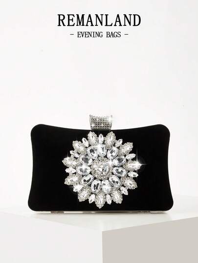REMANLAND Luxurious And Glamorous Rhinestone Plush Box Bag Is Perfect For Evening Parties, Glamorous Parties, And Can Also Be Worn As A Shoulder Bag Or Crossbody Bag With A Detachable Metal Chain. It's The Perfect Wallet For Women, Party Girls, And Brides, And Is Ideal For Parties, Banquets, Gatherings, Weddings, And Dances. It's Also The Best Gift For Your Loved One.