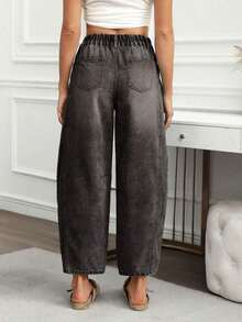 Jeans informales desgastados y desgastados, con ajuste de novio para mujer - Negro - Ver 2