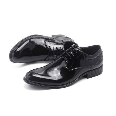 Men's Smooth Pointed Toe Lace-Up Casual Business Shoes, Minimalist Solid Color Formal Dress Shoes For All Seasons