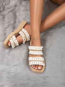 2026新款女士时尚春夏秋季户外百搭性感露趾平底交叉绑带凉鞋，轻便舒适透气防滑沙滩/家居拖鞋 - 彩色 - 查看 5