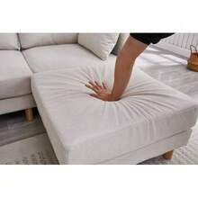 Nordic 3-Seater Corner Sofa With Ottoman 235*152*78 Cm – L-Shaped Sofa In Beige Made Of Polyester & Solid Wood Legs For The Modern Living Room - Beige - View 8
