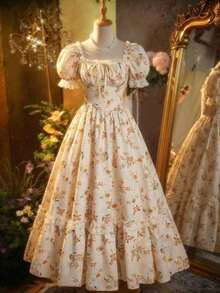 MOD Vestido largo de encaje blanco con volantes estilo victoriano vintage, vestido de fiesta, vestido de graduación, con exquisita mano de obra - Amarillo - Ver 2