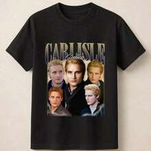 Camiseta de Algodón Premium Carlisle Cullen Twilight Saga Tribute con Múltiples Diseños, Camiseta Unisex, Camiseta de Manga Corta con Estampado a una Cara, Estilo Pullover, Estilo Retro Hip-Hop, Estilo Urbano, Lavable a Máquina, Algodón Grueso de 180g, Camiseta de Primavera Verano, Corte Relajado, Regalo para Novio - Negro - Ver 7