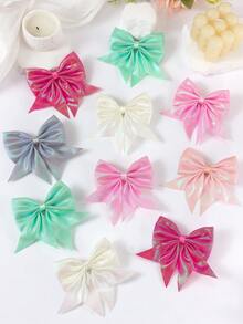 6pcs Random Multi-Color Iridescent Bow Hair Clips, Solid Color Barrettes For Cute Girls, Fashionable Daily & Party Hair Accessories - Multicolor - View 7