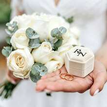 1pc Customized Crystal Patchwork Hexagonal Velvet Ring Box, Personalized Wedding Ring Holder, Engagement Proposal Jewelry Box, Perfect Gift For Couples And Newlyweds - Multicolor - View 6