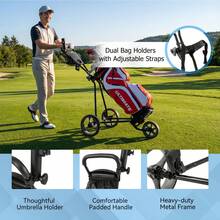 GOFLAME Folding Golf Pull Trolley 3-Wheel Golf Push Cart With Scoreboard Storage Net Umbrella & Cup Holder - Grey - View 6