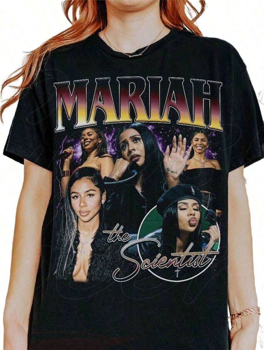 1 Piece Mariah Scientist Rapper Young Hip-Hop T-Shirt For Men And Women, Classic Women's T-Shirt With Free Thugs Print, Crew Neck, Short Sleeve, Y2K Vintage Streetwear Style, Oversized Graphic Cotton T-Shirt For Women, Loose And Comfortable, 180g 100% Cotton, All Designs Are Printed. Unisex. - A8 - 查看 1